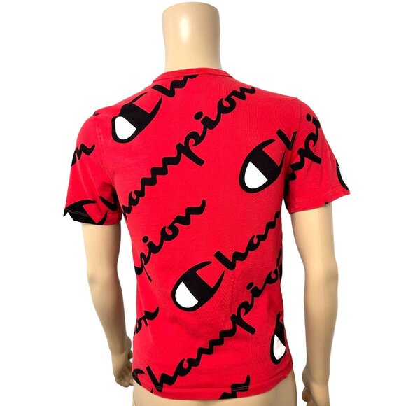 Champion Men’s Heritage Athletic Apparel Tee S Red Black White Short Sleeve AOP - Picture 2 of 11